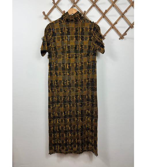 Lafayette 148 New York Plaid Jacquard Knit Fringed Sweater Dress Size L - Picture 4 of 9